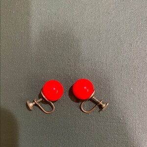 Vintage Red Screw on Back Earrings